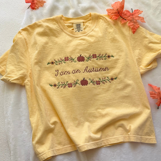 I am an Autumn — Embroidered Comfort Colors Cropped Tee