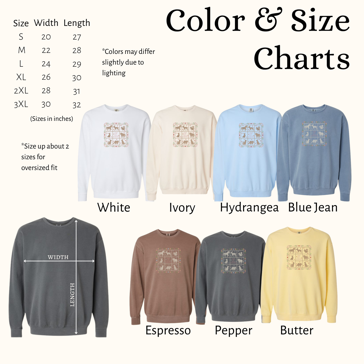 Lover of Furry Creatures – Embroidered Comfort Colors 100% Cotton Sweatshirt