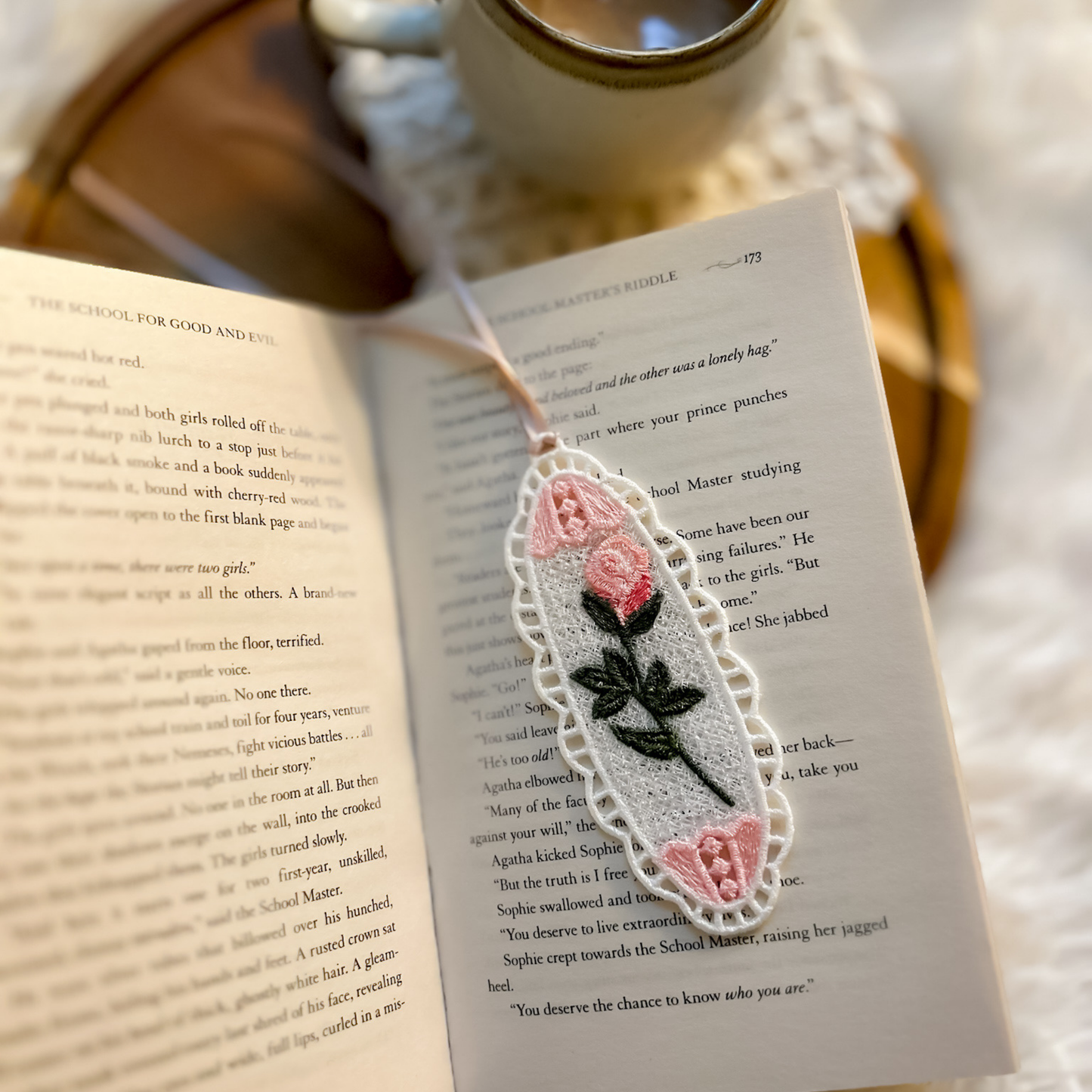 Whimsical Rose Lace Bookmark