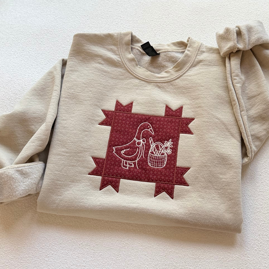 Cottagecore Goose — Applique Embroidered Gildan Crewneck