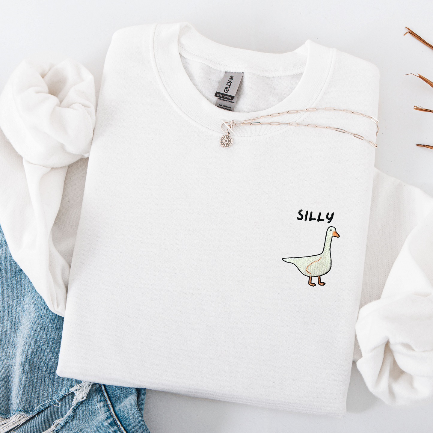 "SILLY" Goose — Embroidered Gildan Crewneck