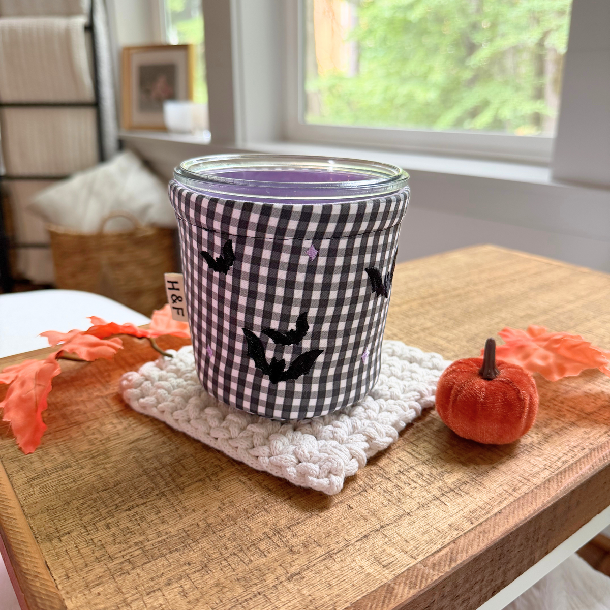 Gingham Bats — Insulated Weck Jar Coffee Cozy