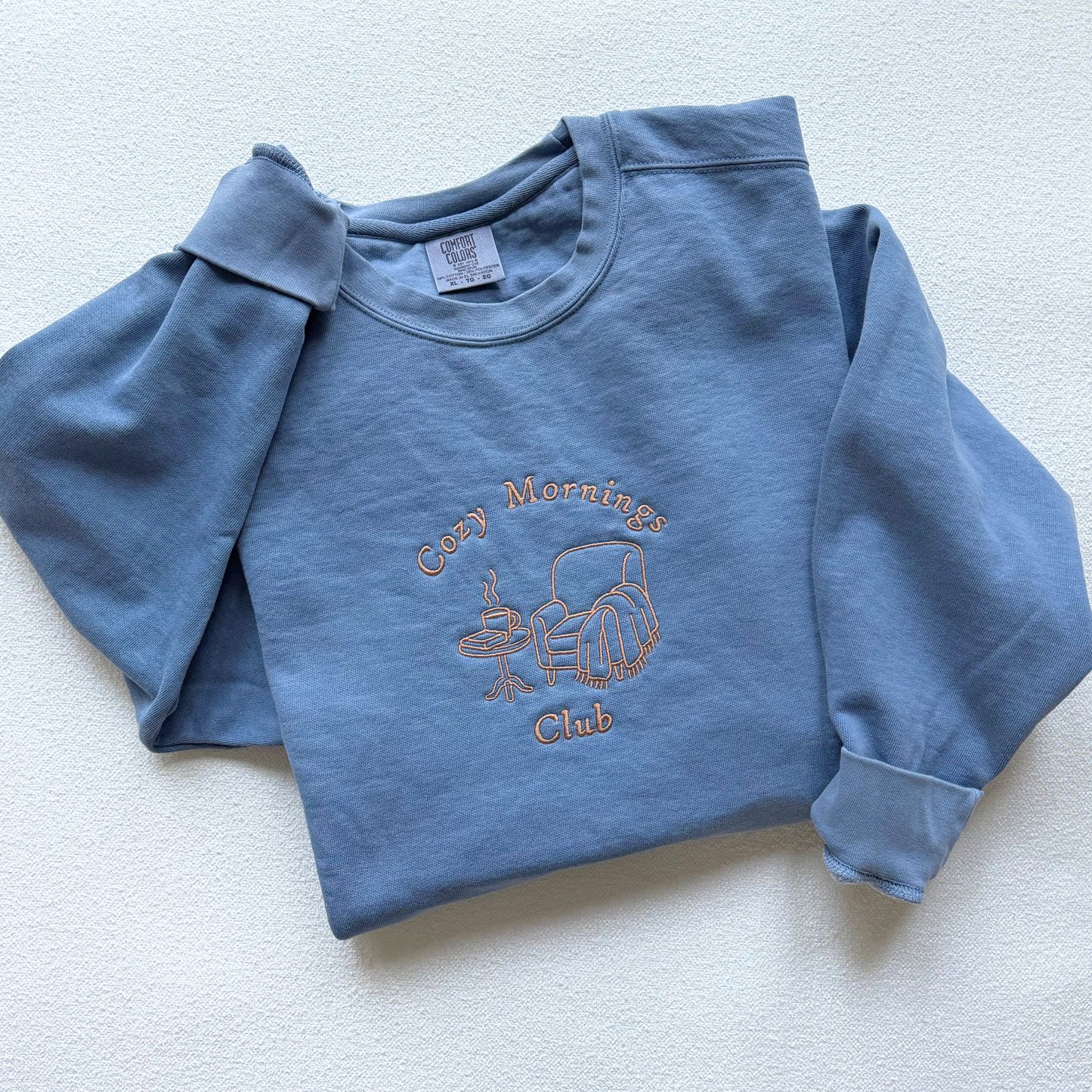 Cozy Mornings Club — Embroidered Comfort Colors Crewneck
