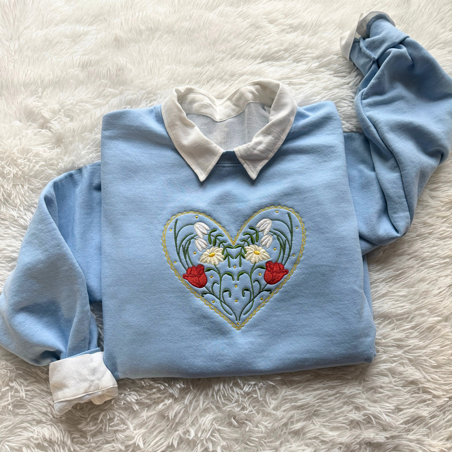 Whimsical Floral Heart — Embroidered Gildan Crewneck