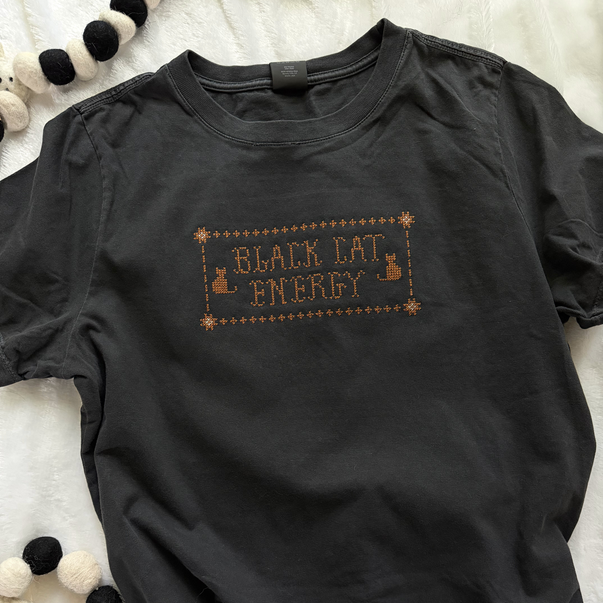 Black Cat Energy — Embroidered Bella + Canvas Women's Tee