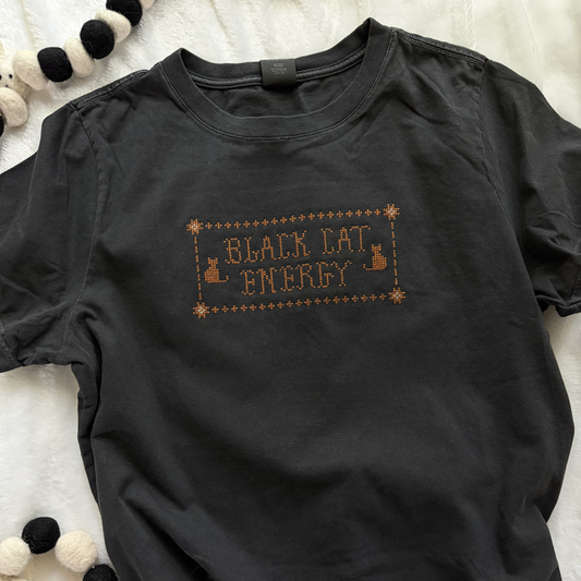 Black Cat Energy — Embroidered Bella + Canvas Women's Tee