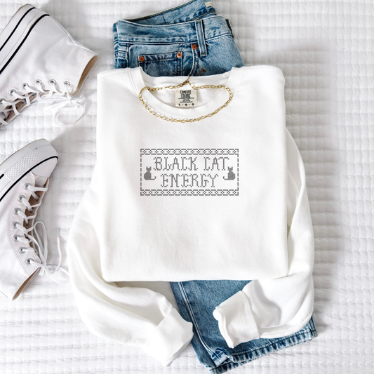 Black Cat Energy — Embroidered Comfort Colors Sweatshirt