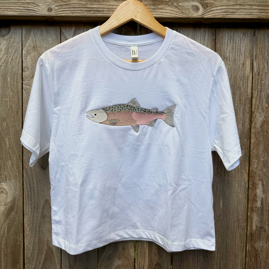Salmon Days — Embroidered American Apparel Cropped Tee