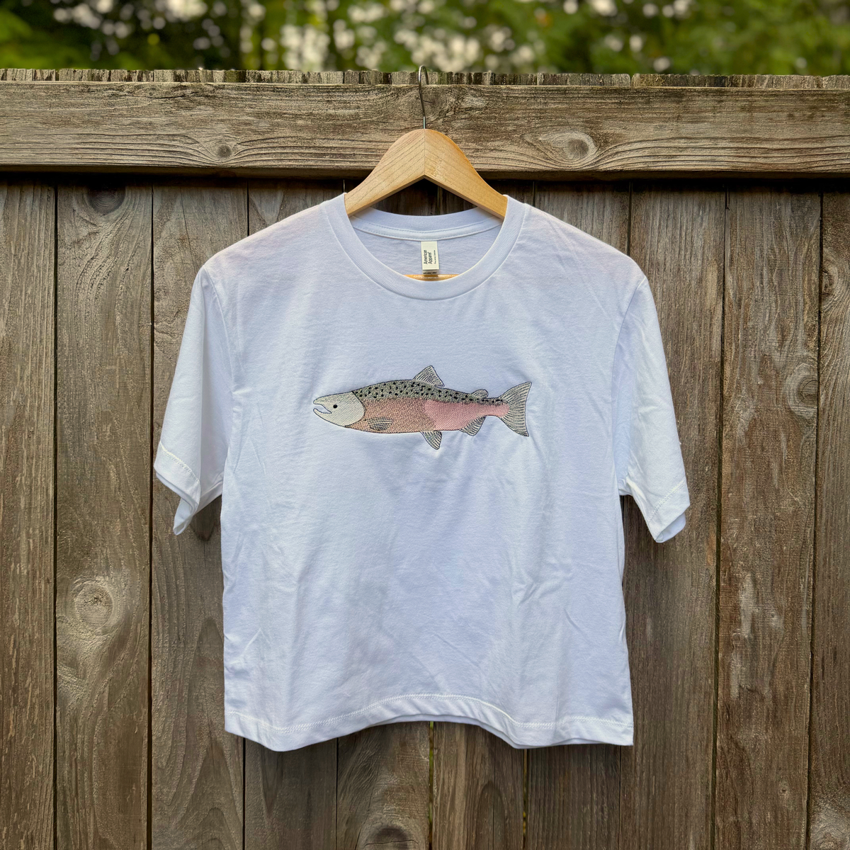 Salmon Days — Embroidered American Apparel Cropped Tee