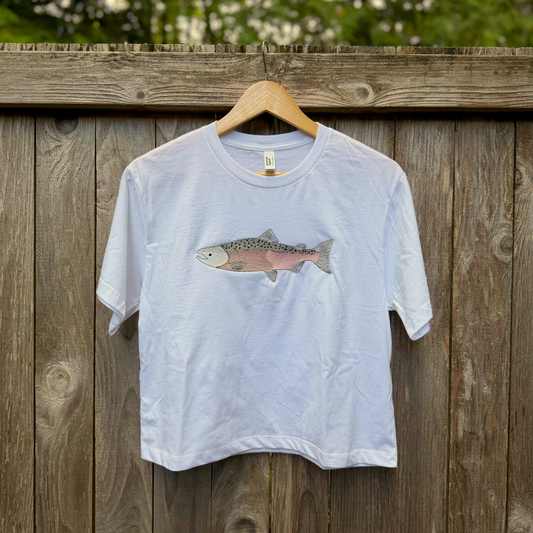 Salmon Days — Embroidered American Apparel Cropped Tee