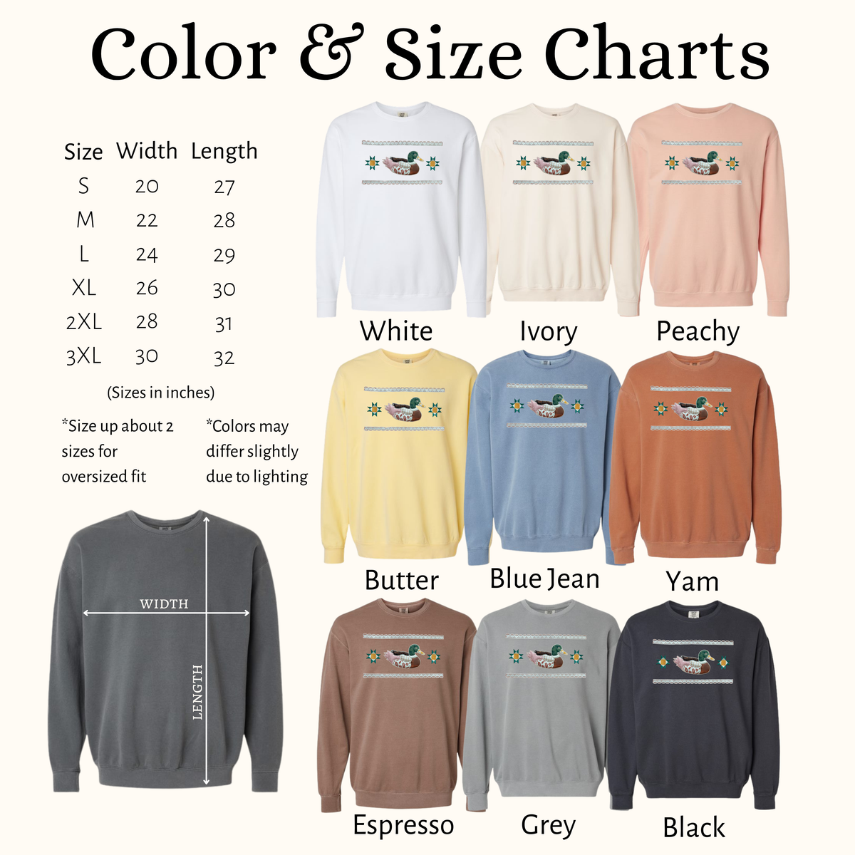 Autumn Duck – Embroidered Comfort Colors 100% Cotton Sweatshirt