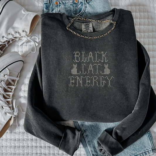 Black Cat Energy – Embroidered Comfort Colors 100% Cotton Sweatshirt