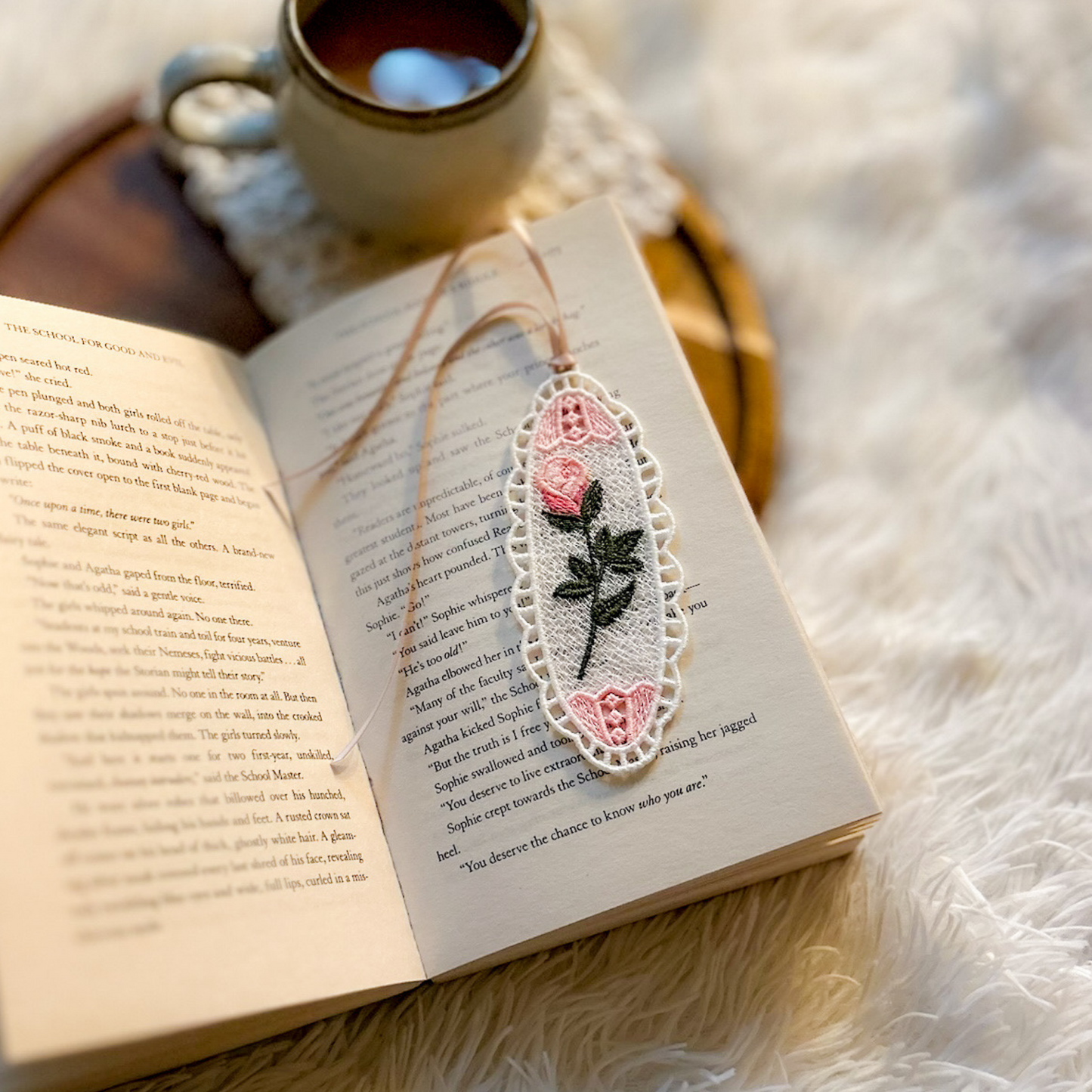 Whimsical Rose Lace Bookmark