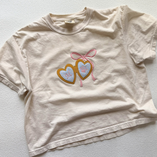 Pet Paw Heart Locket — Applique Embroidered Comfort Colors Cropped Tee