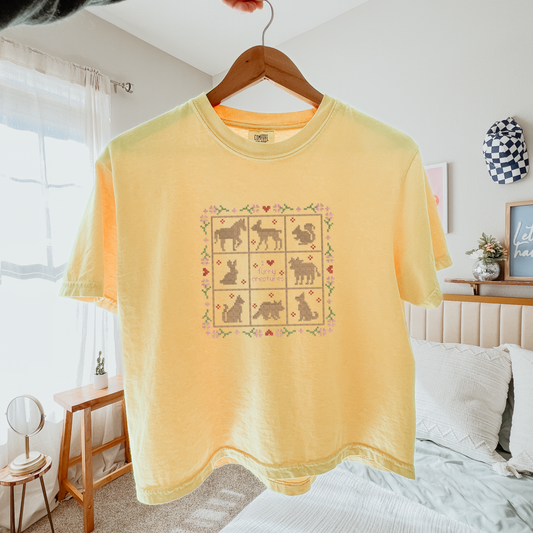 I ♥ Furry Creatures — Embroidered Comfort Colors Cropped Tee