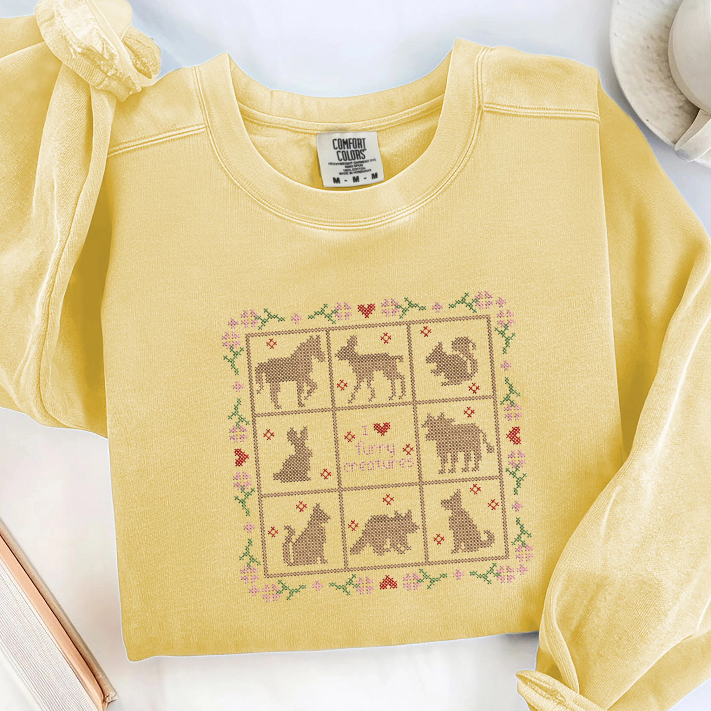 I ♥ Furry Creatures — Embroidered Comfort Colors Sweatshirt