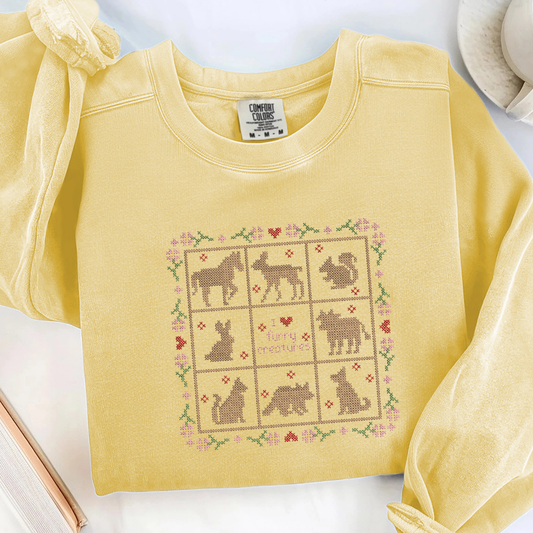 I ♥ Furry Creatures — Embroidered Comfort Colors Sweatshirt