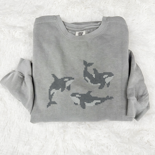 Puget Sound Orcas — Embroidered 100% Cotton Comfort Colors Sweatshirt
