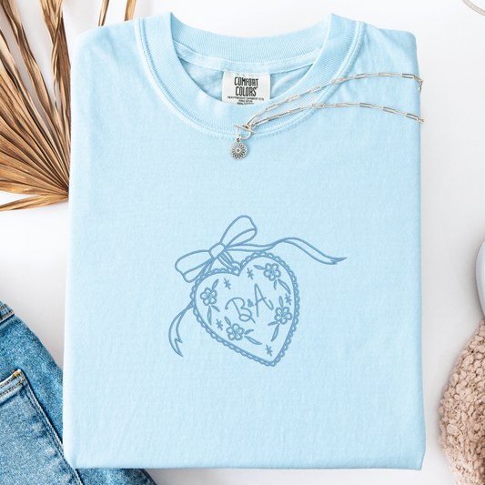 Couple Initials Locket — Embroidered Comfort Colors Tee