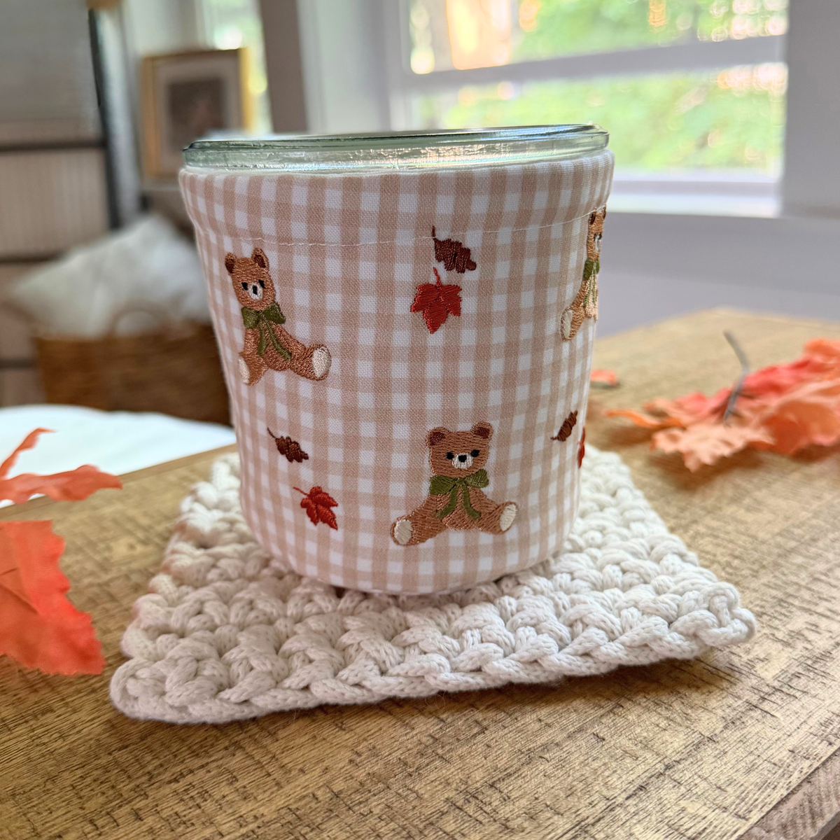 Autumn Teddy Bears — Insulated Weck Jar Coffee Cozy