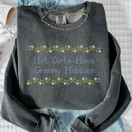 Granny Hobbies – Embroidered Comfort Colors 100% Cotton Sweatshirt