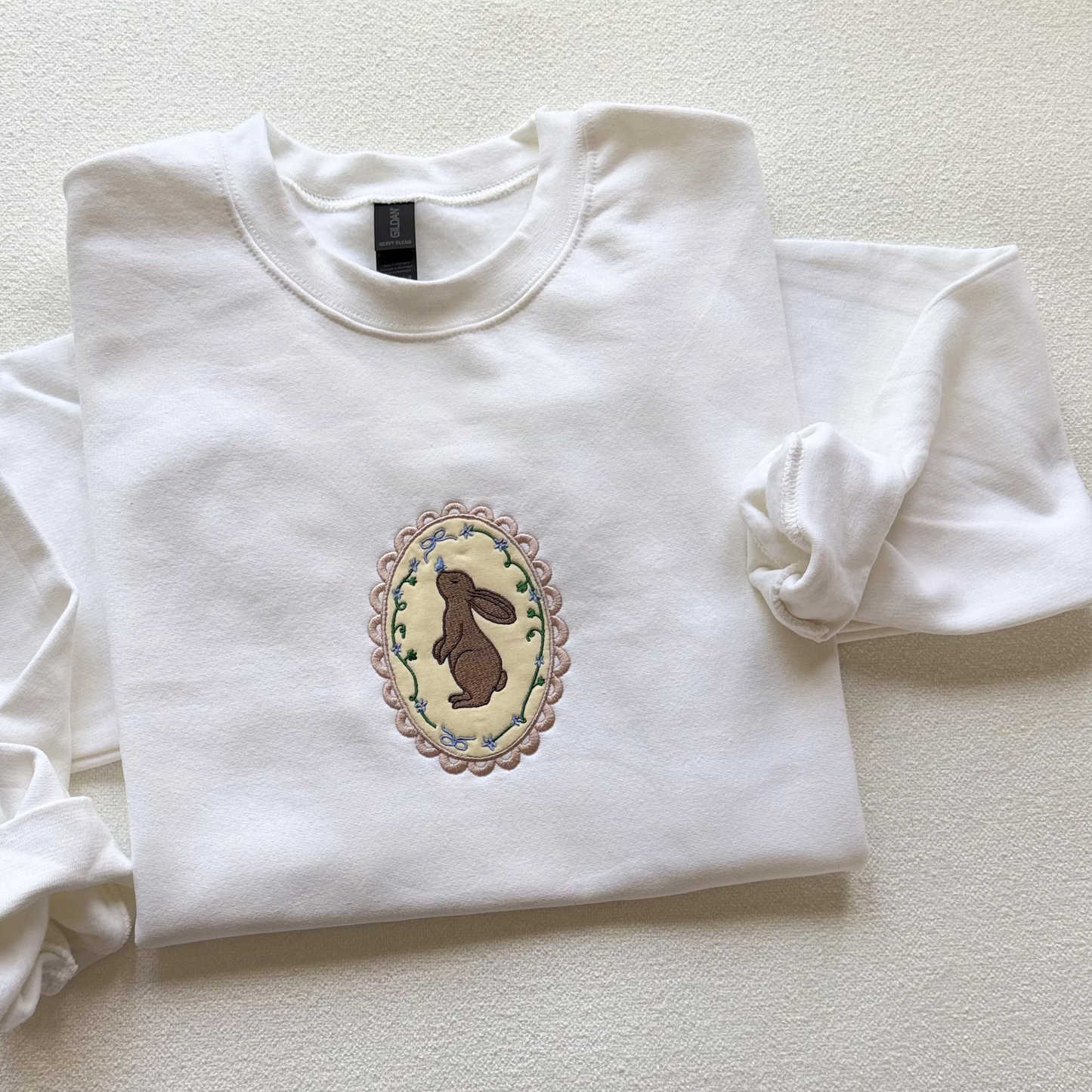 Spring Bunny — Applique Embroidered Gildan Crewneck