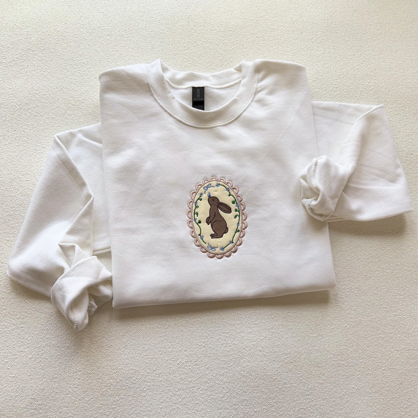 Spring Bunny — Applique Embroidered Gildan Crewneck