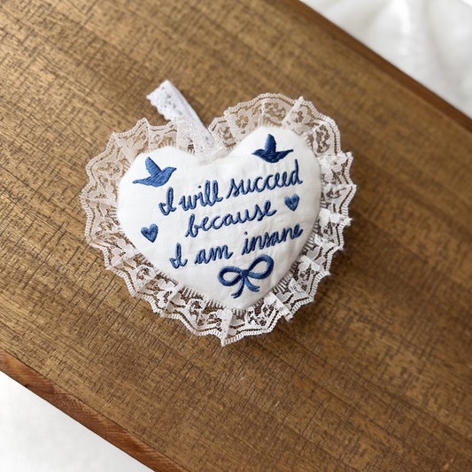 "I Will Succeed Because I am Insane" Embroidered Bag Charm — xoxo Frankie x Hearth & Fable Collaboration