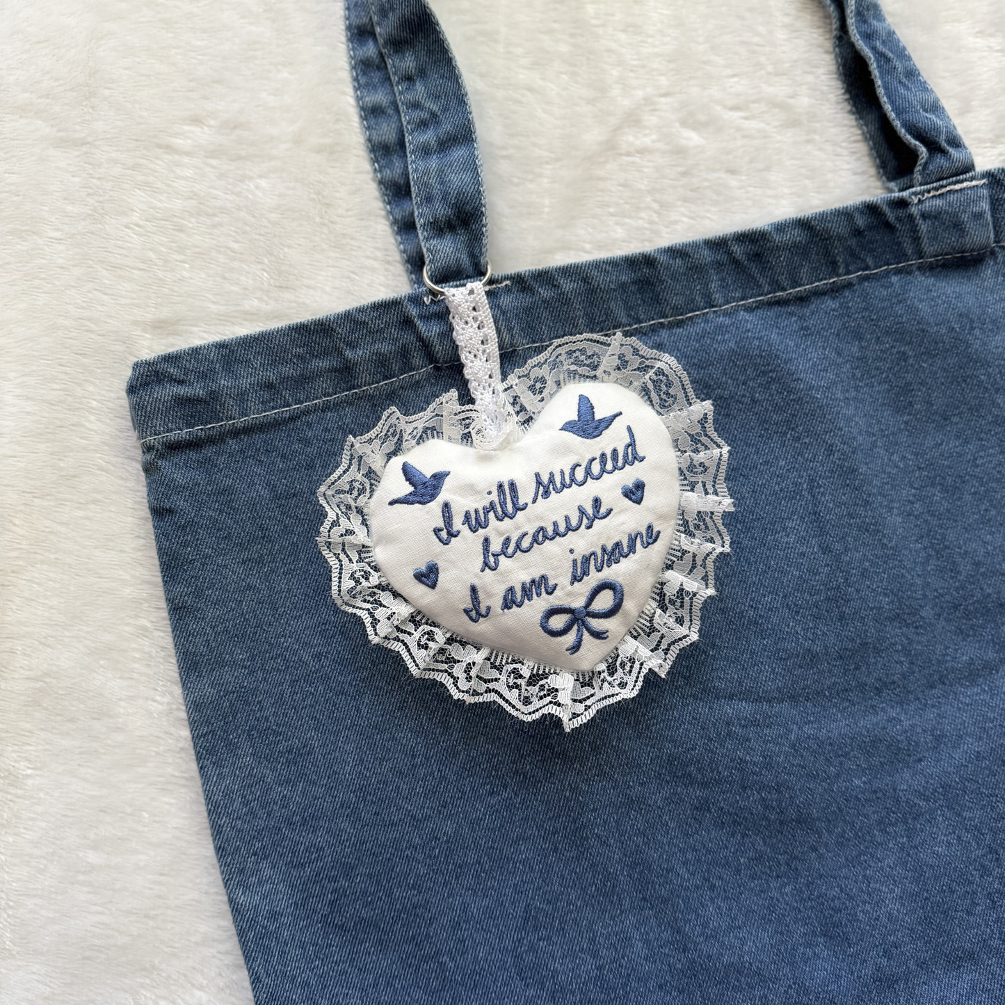 "I Will Succeed Because I am Insane" Embroidered Bag Charm — xoxo Frankie x Hearth & Fable Collaboration